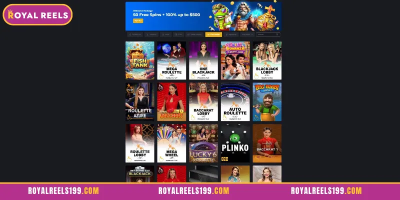 Exploring the Diverse Game Library at Royal Reels Live Casino
